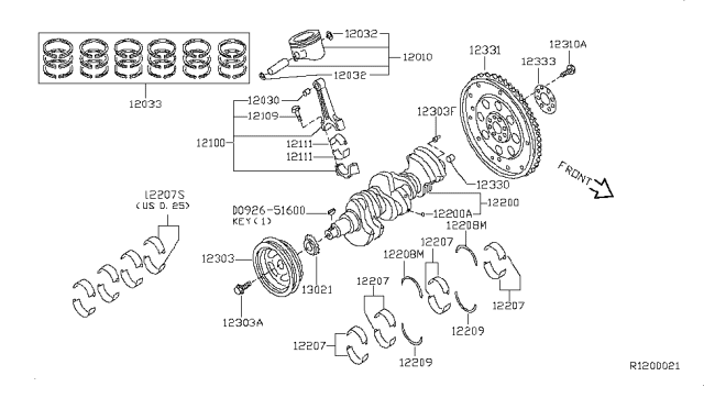 2008 Nissan Maxima Piston,Crankshaft & Flywheel Diagram