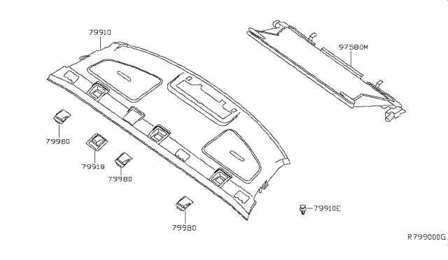 2004 Nissan Maxima Shade Assy-Rear Window Diagram for 97580-7Y000