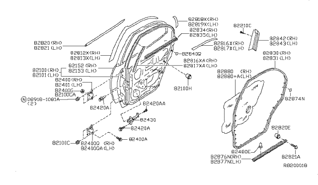 2007 Nissan Maxima Rear Door Panel & Fitting Diagram 1