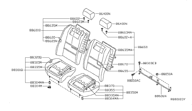 2007 Nissan Maxima Cushion Assy-Rear Seat,RH Diagram for 88300-7Y310