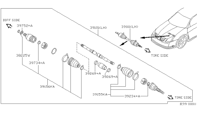 2005 Nissan Maxima Shaft Assy-Front Drive,LH Diagram for 39101-7Y015