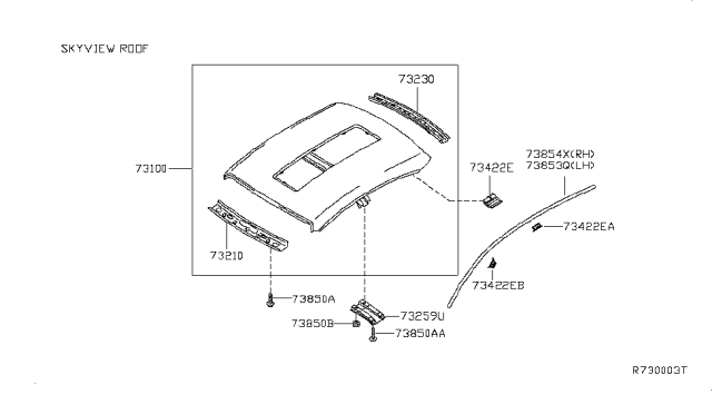 2007 Nissan Maxima Roof Panel & Fitting Diagram 1