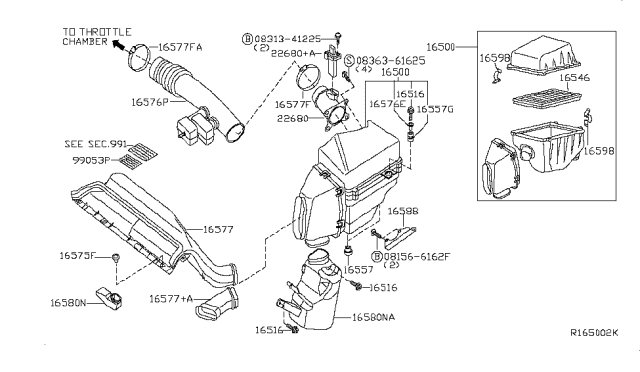 2008 Nissan Maxima Duct Assembly-Air Diagram for 16554-ZK30A