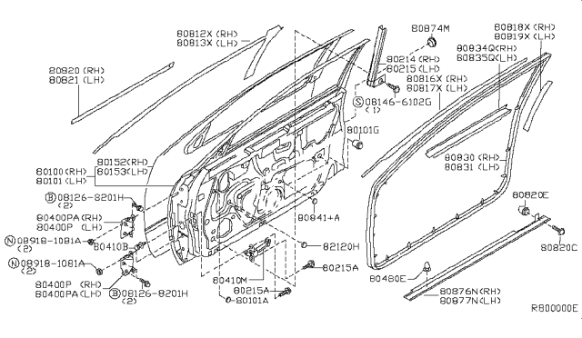 2006 Nissan Maxima Front Door Panel & Fitting Diagram 1