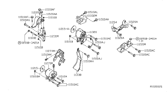 2006 Nissan Maxima Engine Mounting Bracket Diagram for 11231-7Y100