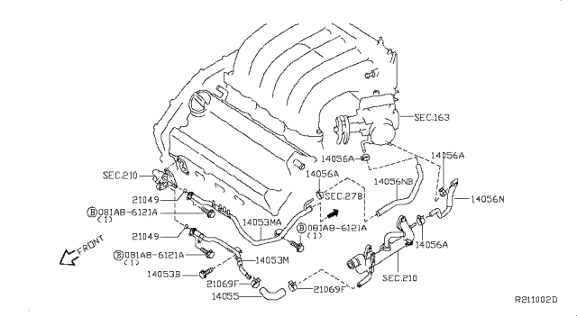 2008 Nissan Maxima Water Hose & Piping Diagram