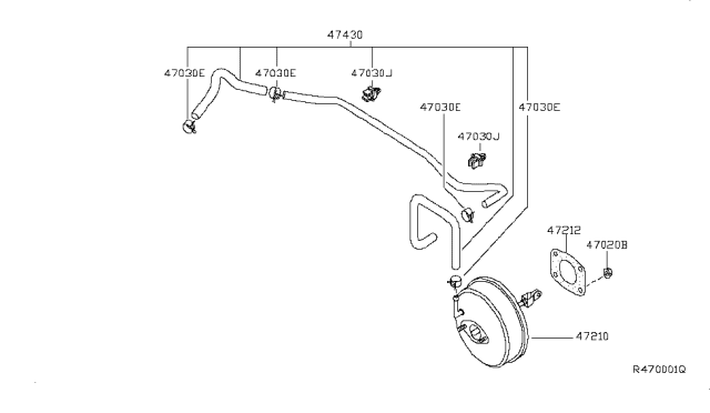 2007 Nissan Maxima Booster Assy-Brake Diagram for 47210-7Y000
