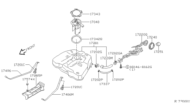 2005 Nissan Maxima Tube Assy-Filler Diagram for 17221-7Y100