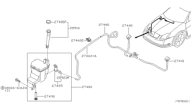 2005 Nissan Maxima Washer Nozzle Assembly,Driver Side Diagram for 28933-7Y000