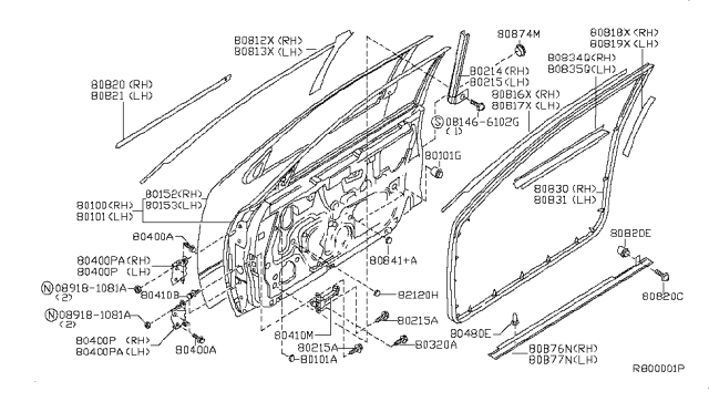 2006 Nissan Maxima Front Door Panel & Fitting Diagram 2