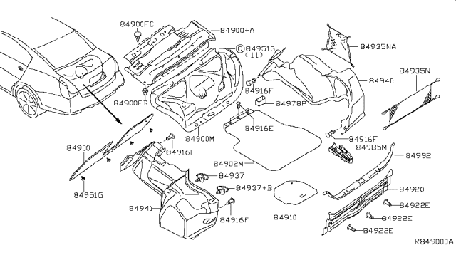 2006 Nissan Maxima Hook-Trunk Net Diagram for 84937-7Y000