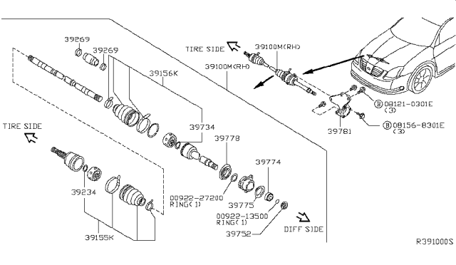 2006 Nissan Maxima Front Drive Shaft (FF) Diagram 1