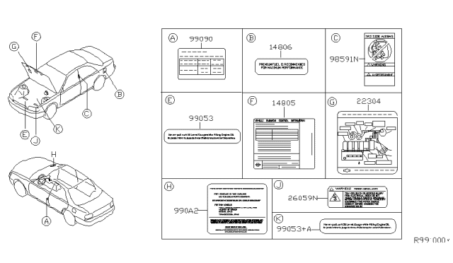 2004 Nissan Maxima Emission Label Diagram for 14805-ZA301