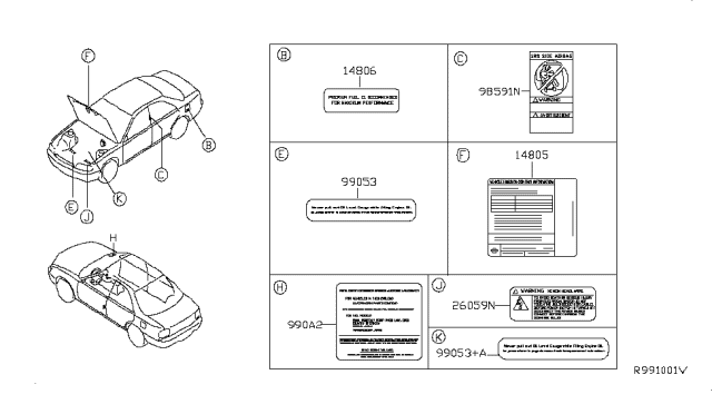 2007 Nissan Maxima Label-Parts Content Diagram for 990A2-ZE50A