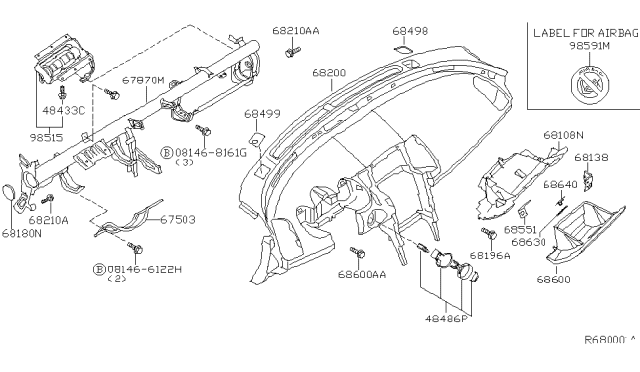 2005 Nissan Maxima Instrument Panel,Pad & Cluster Lid Diagram 1