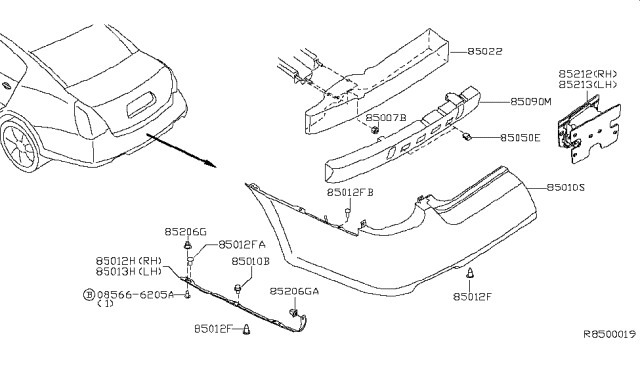 2006 Nissan Maxima Fascia Kit-Rear Bumper Diagram for 85022-ZK30B