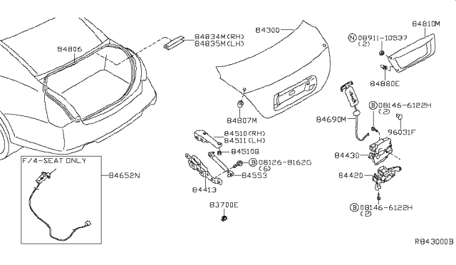 2006 Nissan Maxima Trunk Lock Assembly Diagram for 84630-7Y000