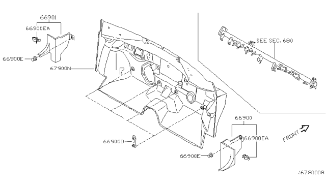 2008 Nissan Maxima Finisher-Dash Side,RH Diagram for 66900-7Y000