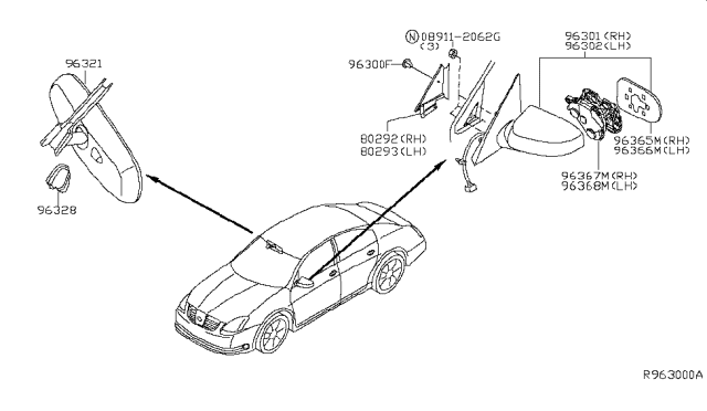 2004 Nissan Maxima Glass - Mirror, RH Diagram for 96301-ZK31E