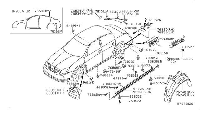 2006 Nissan Maxima Mud Guard Set-Rear, Right Diagram for 93820-7Y000