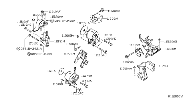 2006 Nissan Maxima STOPPER-Engine Mounting Diagram for 11215-7Y110
