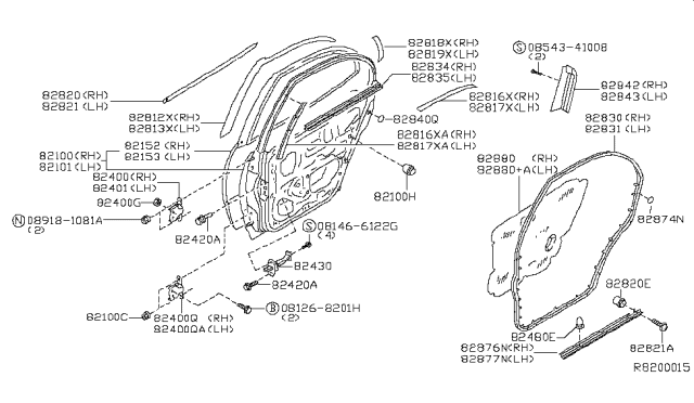 2005 Nissan Maxima Rear Door Panel & Fitting Diagram 2