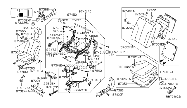 2007 Nissan Maxima Kit-Seat Slide Motor Diagram for 87451-5Z50A