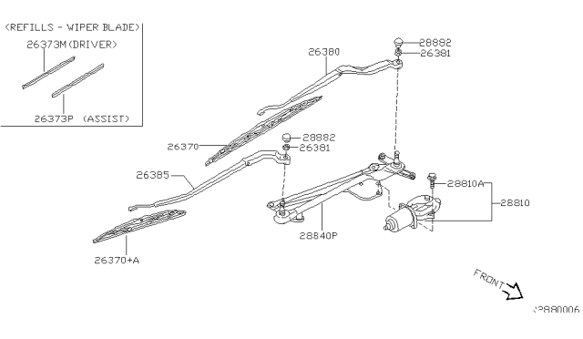 2005 Nissan Maxima Windshield Wiper Blade Assembly Diagram for 28890-3Z600