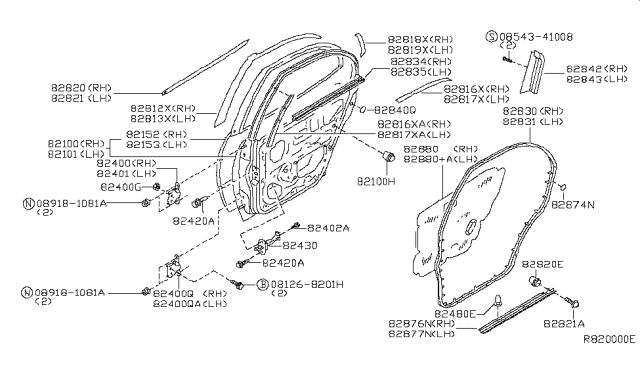 2004 Nissan Maxima Tape-Rear Door Outside,RH Diagram for 82812-7Y060