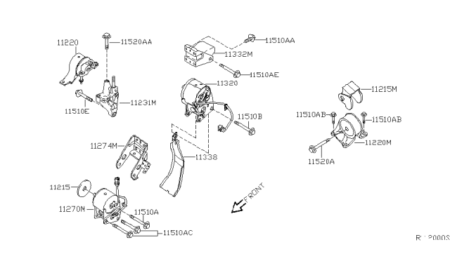 2004 Nissan Maxima Engine & Transmission Mounting Diagram 1