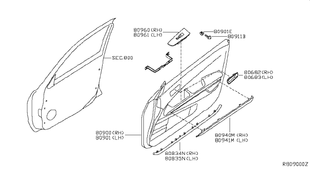 2004 Nissan Maxima Escutcheon-Front Door Inside Handle,LH Diagram for 80938-7Y011