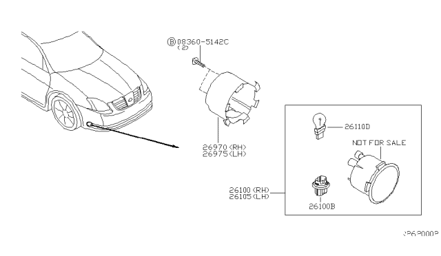 2004 Nissan Maxima Lamp Assembly-CORNERING,LH Diagram for 26105-7Y000