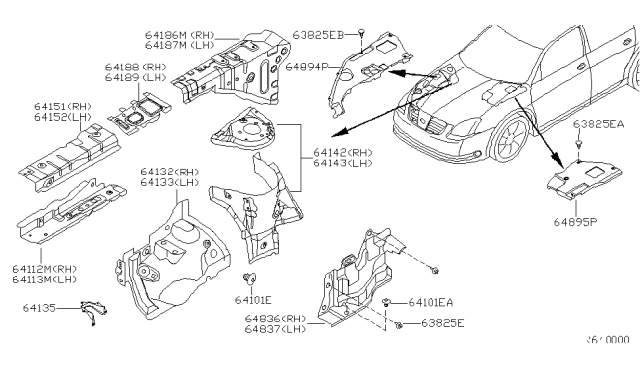 2005 Nissan Maxima Cover Splash HOODL Diagram for 64839-3Z800