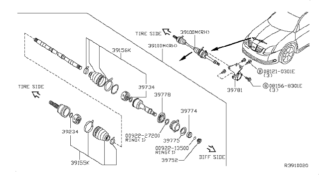 2006 Nissan Maxima Front Drive Shaft (FF) Diagram 2