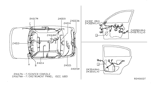 2006 Nissan Maxima Harness-Sub Diagram for 24167-7Y000