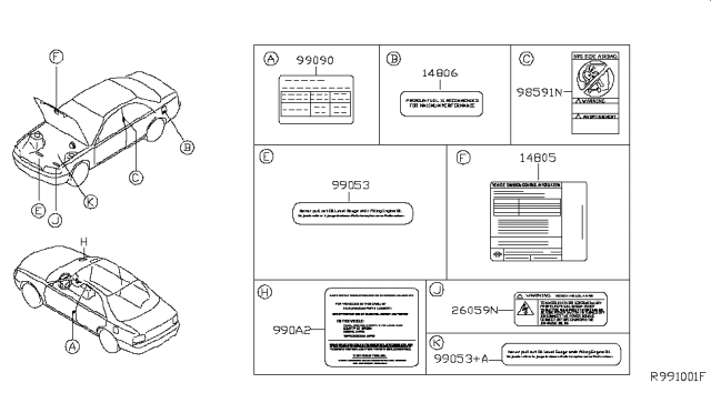 2005 Nissan Maxima Caution Plate & Label Diagram 2