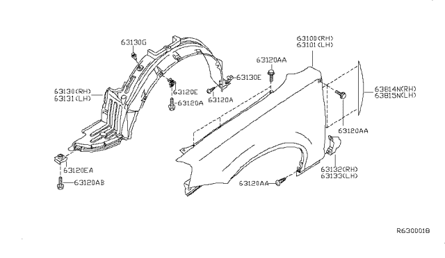 2006 Nissan Maxima BAFFLE-Front Fender,RH Diagram for 63130-7Y030