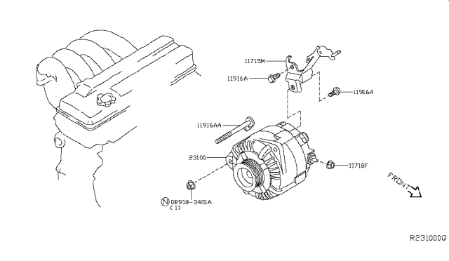 2005 Nissan Maxima Bar-Adjusting,Alternator Diagram for 11715-ZA000