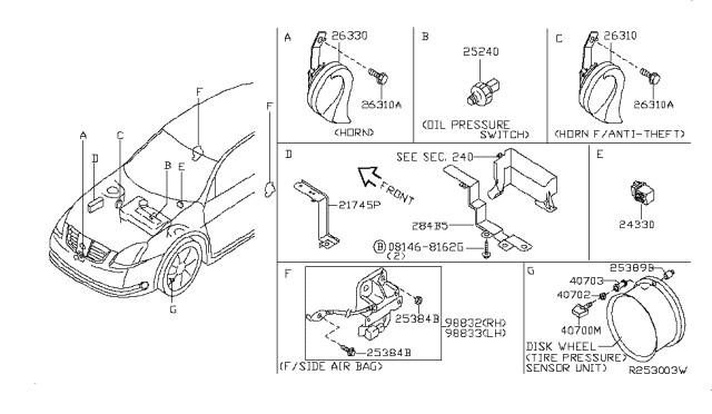 2006 Nissan Maxima Horn Assembly - Electric Low Diagram for 25620-ZB000