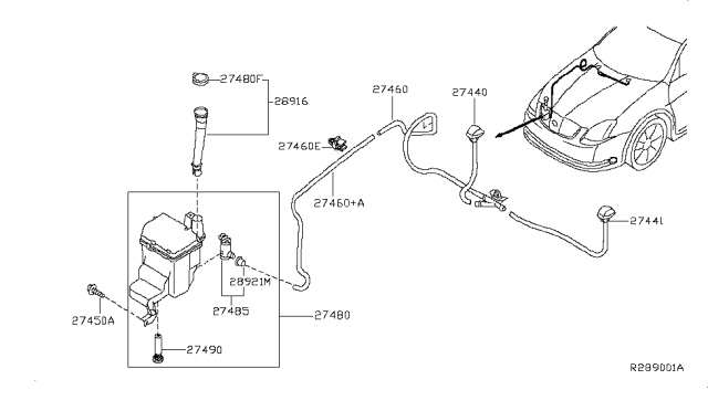 2006 Nissan Maxima Washer Nozzle Assembly,Passenger Side Diagram for 28932-ZK30A