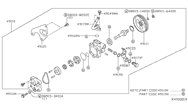 2007 Nissan Maxima Bracket Assy-Power Steering Pump Diagram for 49121-8J100