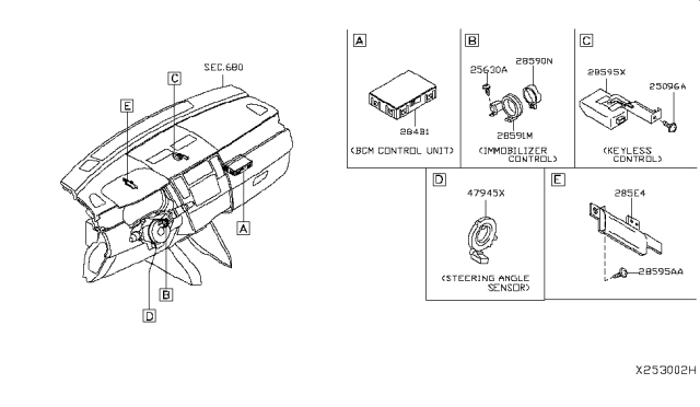 2012 Nissan Versa Body Control Module Assembly Diagram for 284B1-9EG0A