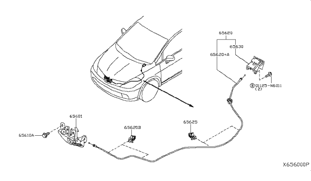 2010 Nissan Versa Cable Hood Lock Diagram for 65621-ZW40A