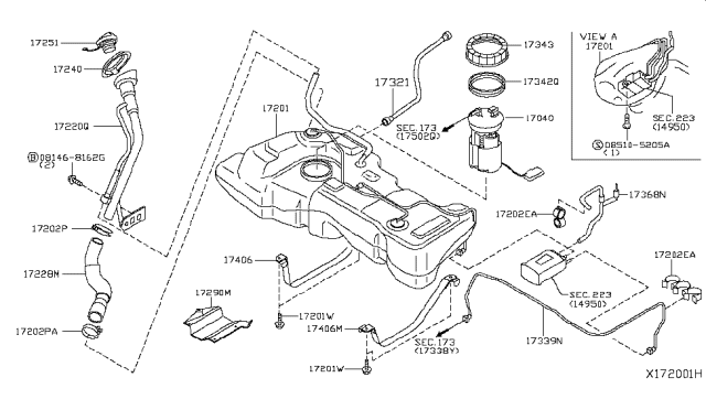 2011 Nissan Versa Filler Cap Assembly Diagram for 17251-ZN90A