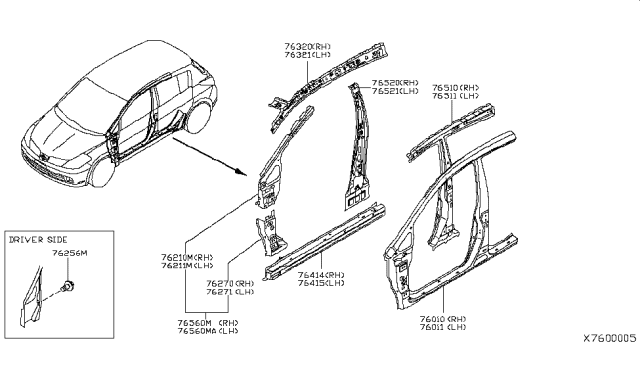 2008 Nissan Versa Brace-Front Pillar Lower Hinge,LH Diagram for 76271-EL030