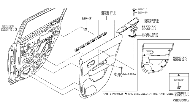 2012 Nissan Versa Rear Door Trimming Diagram