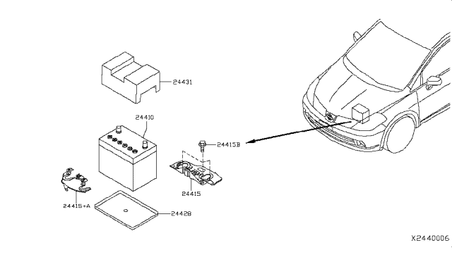 2010 Nissan Versa Battery & Battery Mounting Diagram 1