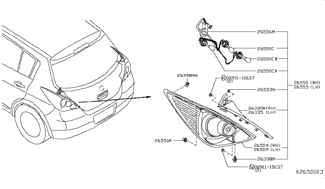 2011 Nissan Versa Protector Assembly-Rear Combination Lamp, LH Diagram for 26335-EM00A