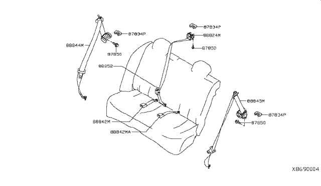 2010 Nissan Versa Rear Black Retractor Seat Diagram for 88854-EM37A