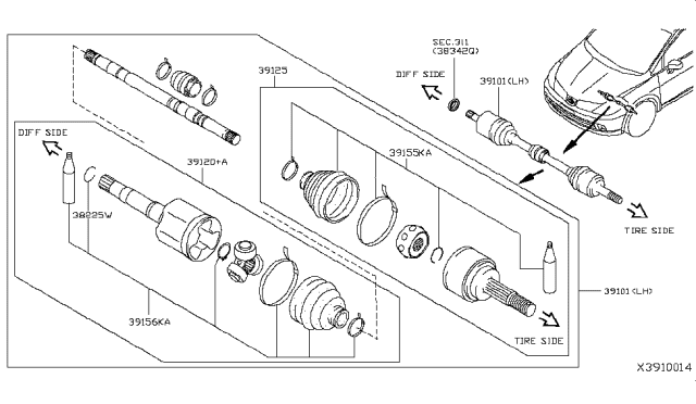 2012 Nissan Versa Circlip-Side Gear Diagram for 38225-ET00A